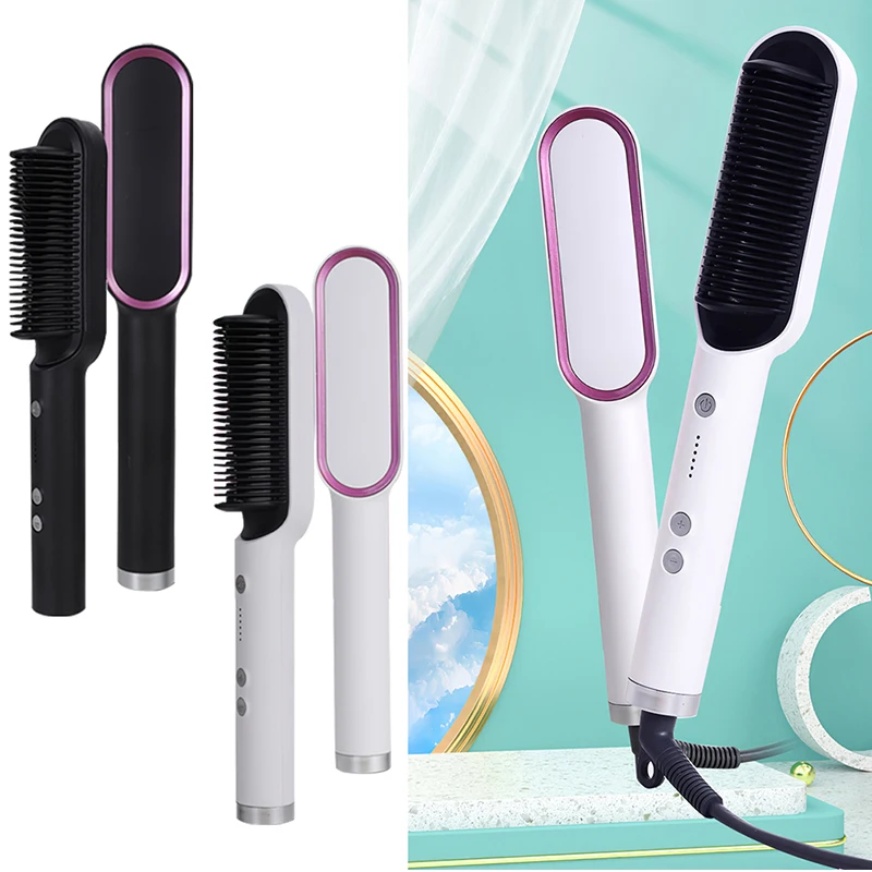 2 in 1 Hair Straightener Comb & Curler & Anti-Scald Hair Straightener Brush